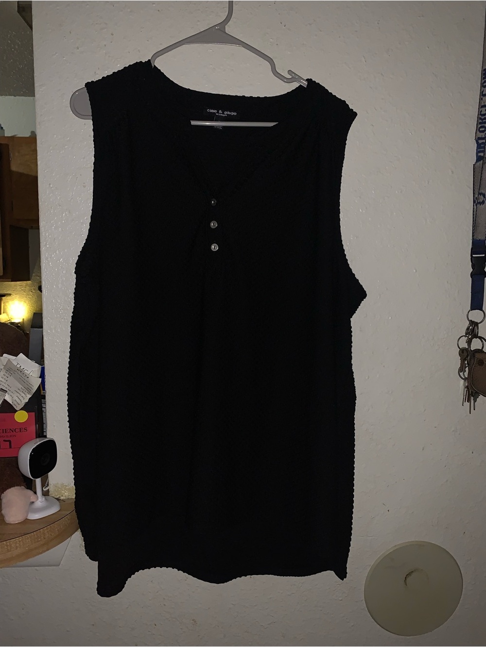 Cable & Gauge Black Sleeveless Henley Top